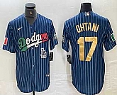 Men's Los Angeles Dodgers #17 Shohei Ohtani Mexico Blue Gold Pinstripe Cool Base Stitched Jerseys,baseball caps,new era cap wholesale,wholesale hats